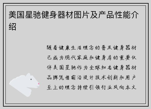 美国星驰健身器材图片及产品性能介绍